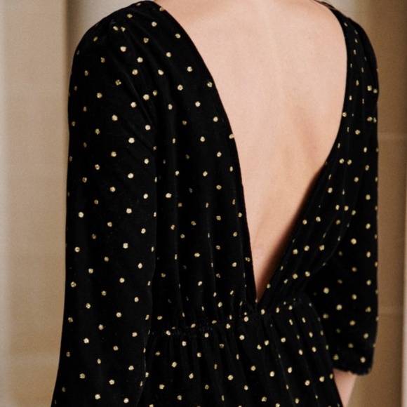 SEZANE Adelma Midi Dress in Black Velvet with Glitter Polka Dots - Size 6 - Picture 13 of 16